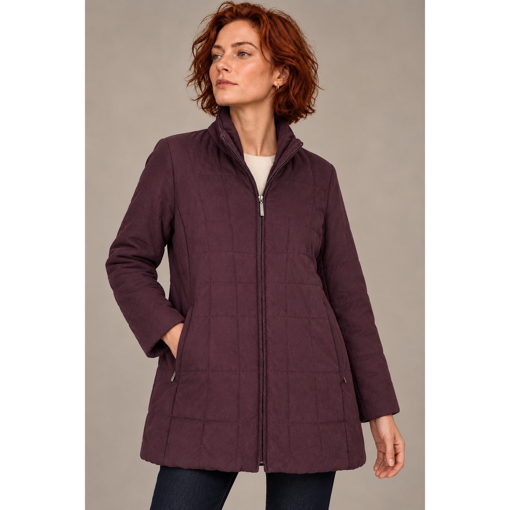 Liz Claiborne 1X Plum Faux Suede Puffer Coat Quilted Winter Jacket